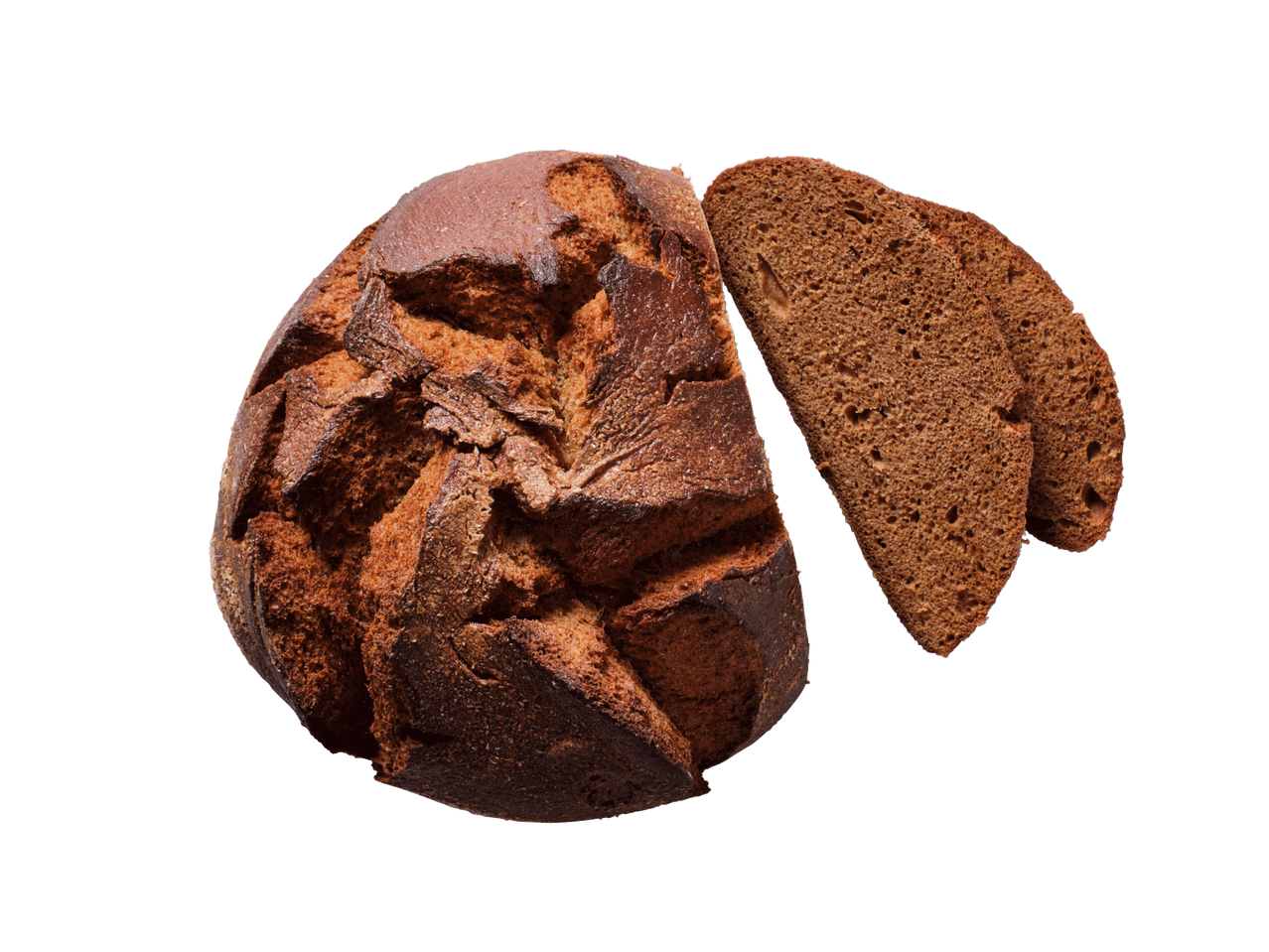 Terve ümmargune rukkileib kahe viiluga.