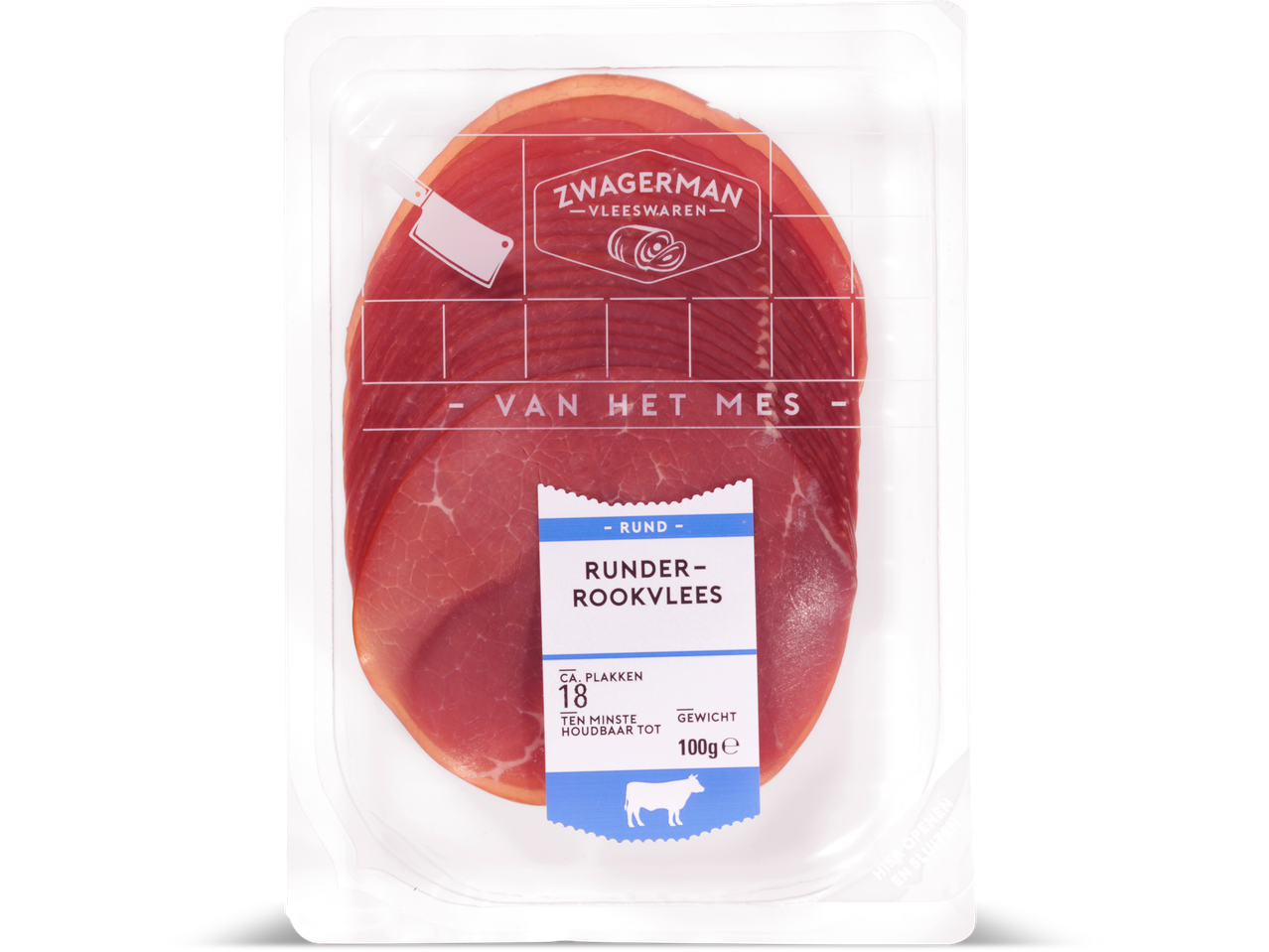 Zwagerman runderrookvlees: 18 plakjes gerookt rundvlees.