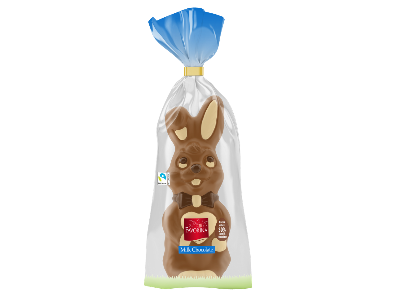 Iepuraş de ciocolată cu lapte Favorina, ambalat.