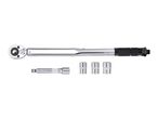 A torque wrench with three sockets and an extension bar.
