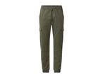 Men's olive green cargo jogger trousers with drawstring waist and cuffed ankles
