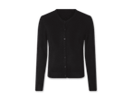 Ein schwarzer Damen-Cardigan mit Knöpfen.