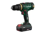 Cordless drill with a 2.0Ah battery, featuring green, black, and red accents.