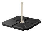 Black square patio umbrella base with a beige pole holder