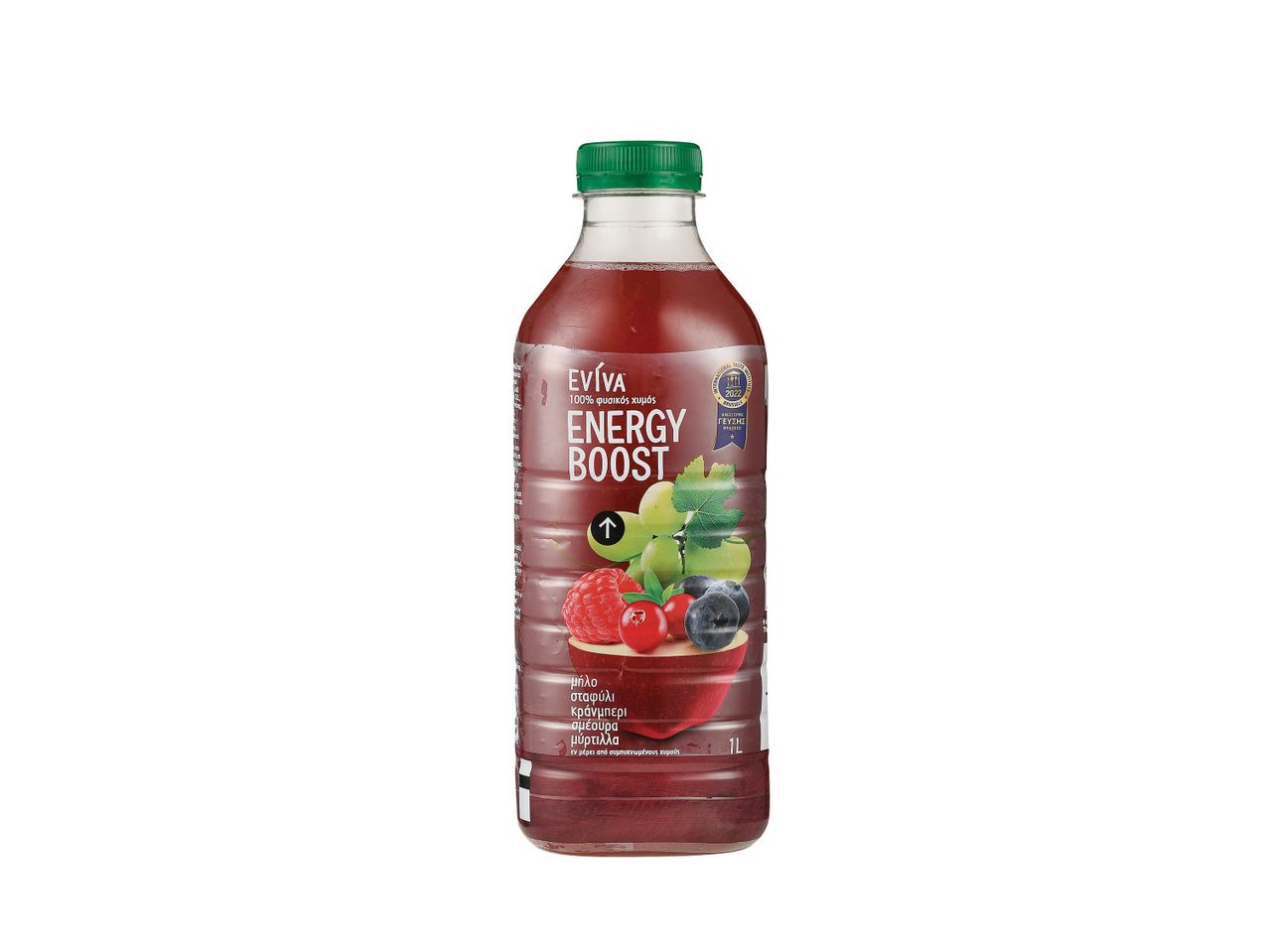 Χυμός Evίva Energy Boost με φράουλες, σταφύλια και μύρτιλα.