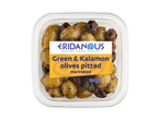 Olives vertes et Kalamon dénoyautées marinées dans un emballage transparent, 380g.