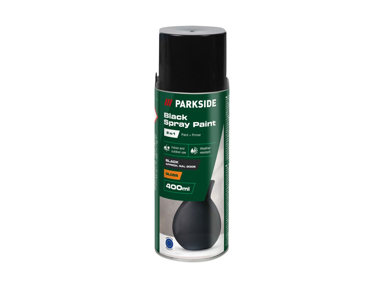 Rust-Oleum Stops Rust spray paint can in black.