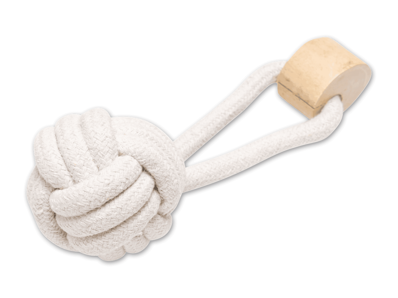 Hundespielzeug aus Seil mit Holzelement