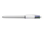 A silver BIC 4-color ballpoint pen with a white barrel.