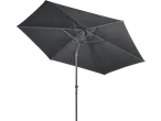 Dark grey rectangular patio umbrella with a metal frame, viewed from underneath.
