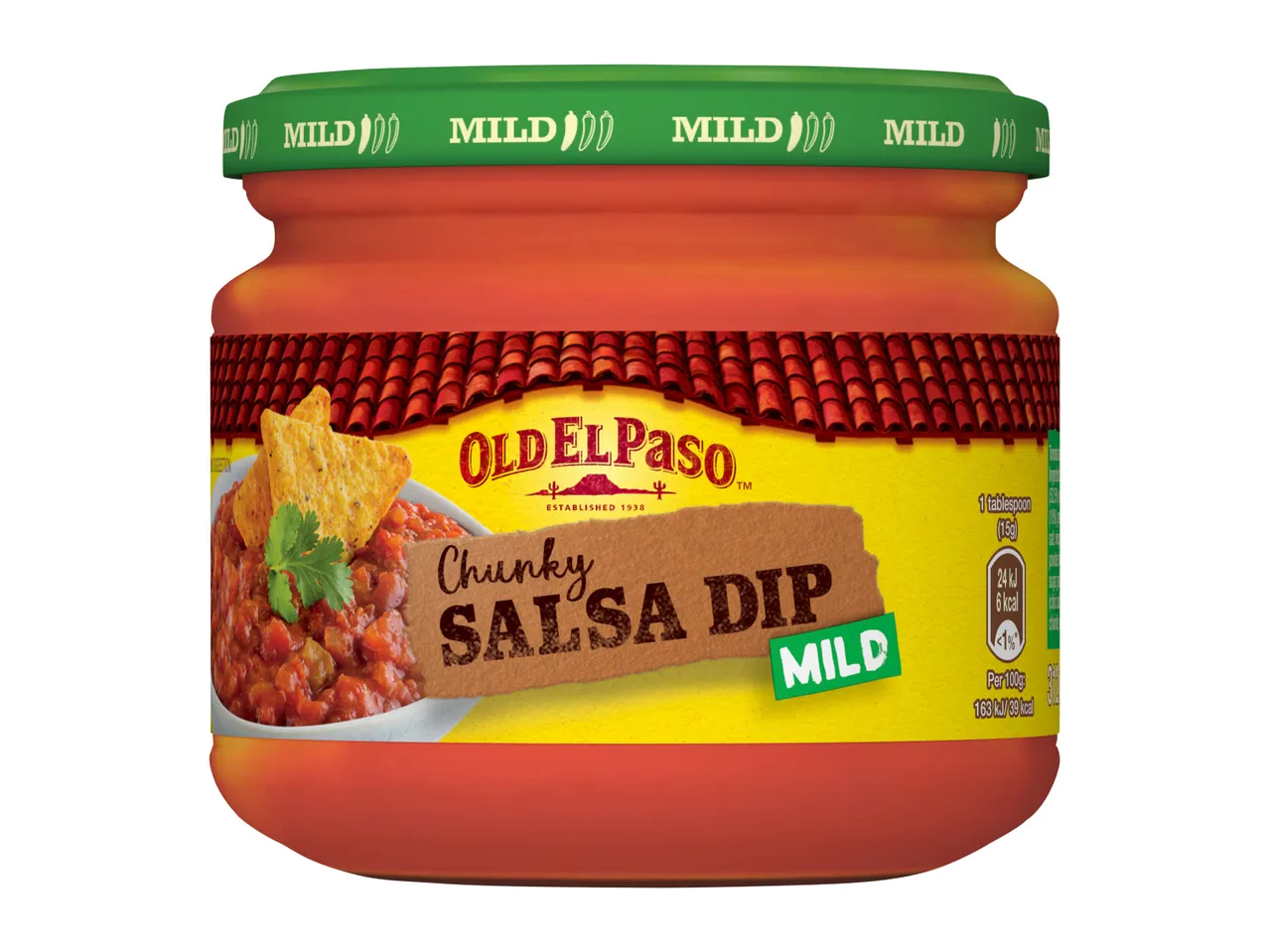 Old El Paso Mild Chunky Salsa Dip jar.