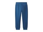 Blue sweatpants with an elastic waistband and ribbed cuffs.