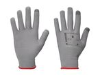 Two gray Parkside work gloves with red cuffs, one showing the palm and the other the back.
