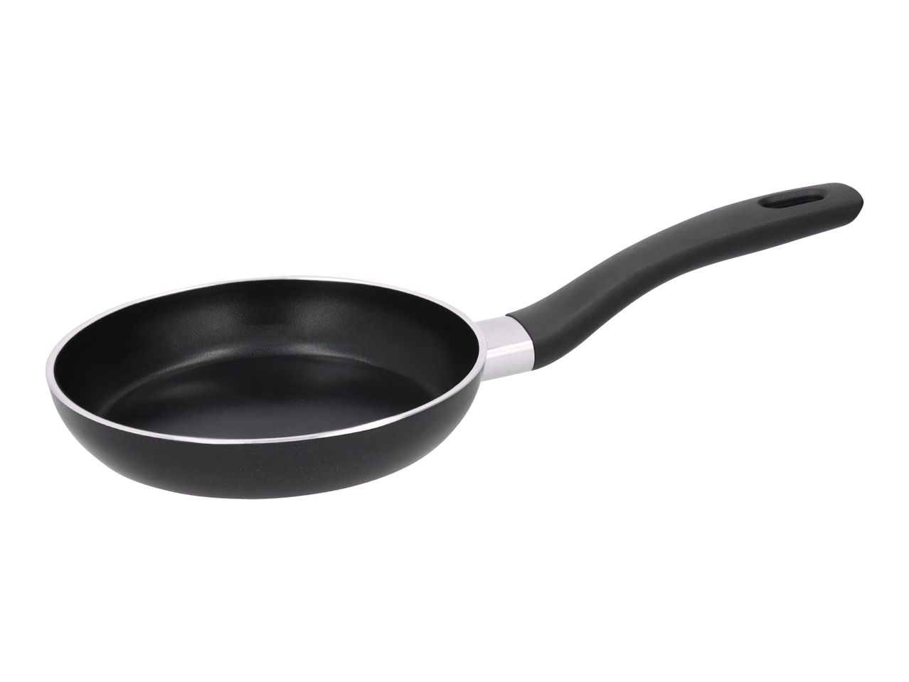 Black frying pan with a non-stick coating and a black handle