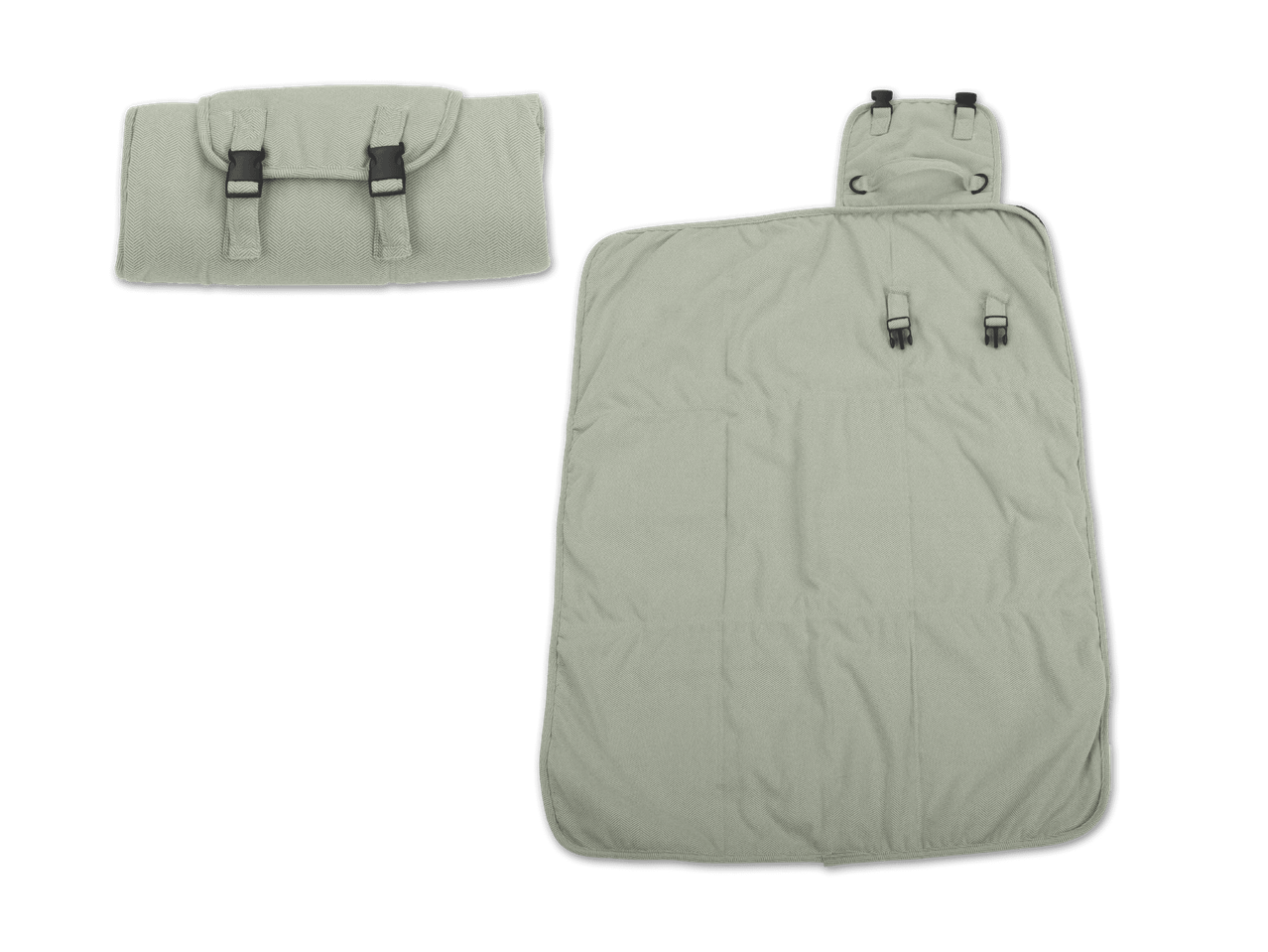 Zwei hellgrüne, gesteppte Wickelunterlagen mit Schnallenverschlüssen
