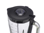 Blender cu cană SILVERCREST® 600W cu capac negru și cană de sticlă transparentă.