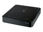 Black portable induction hob with touch controls and a single cooking zone.