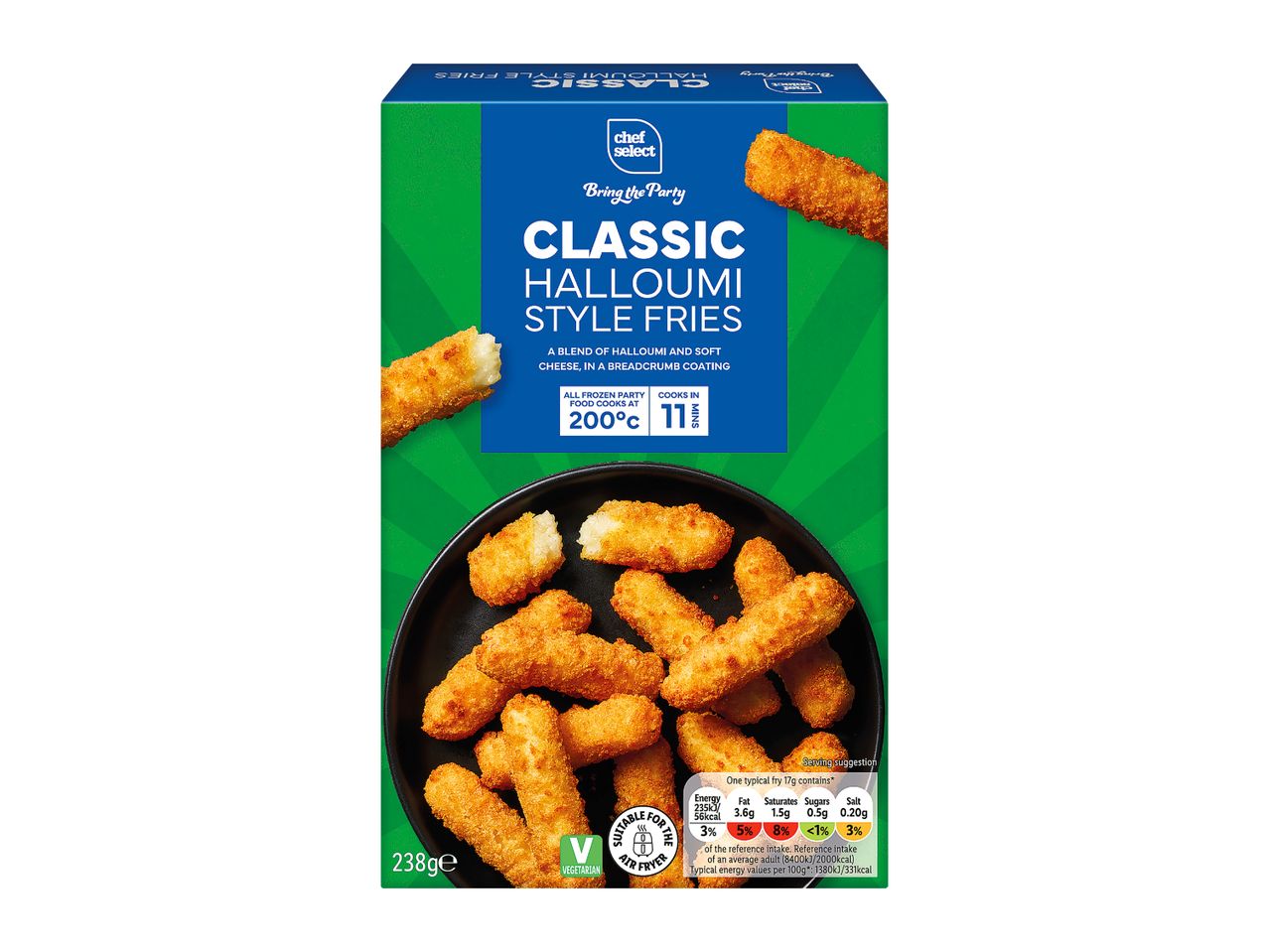 A box of classic halloumi style fries, 238g