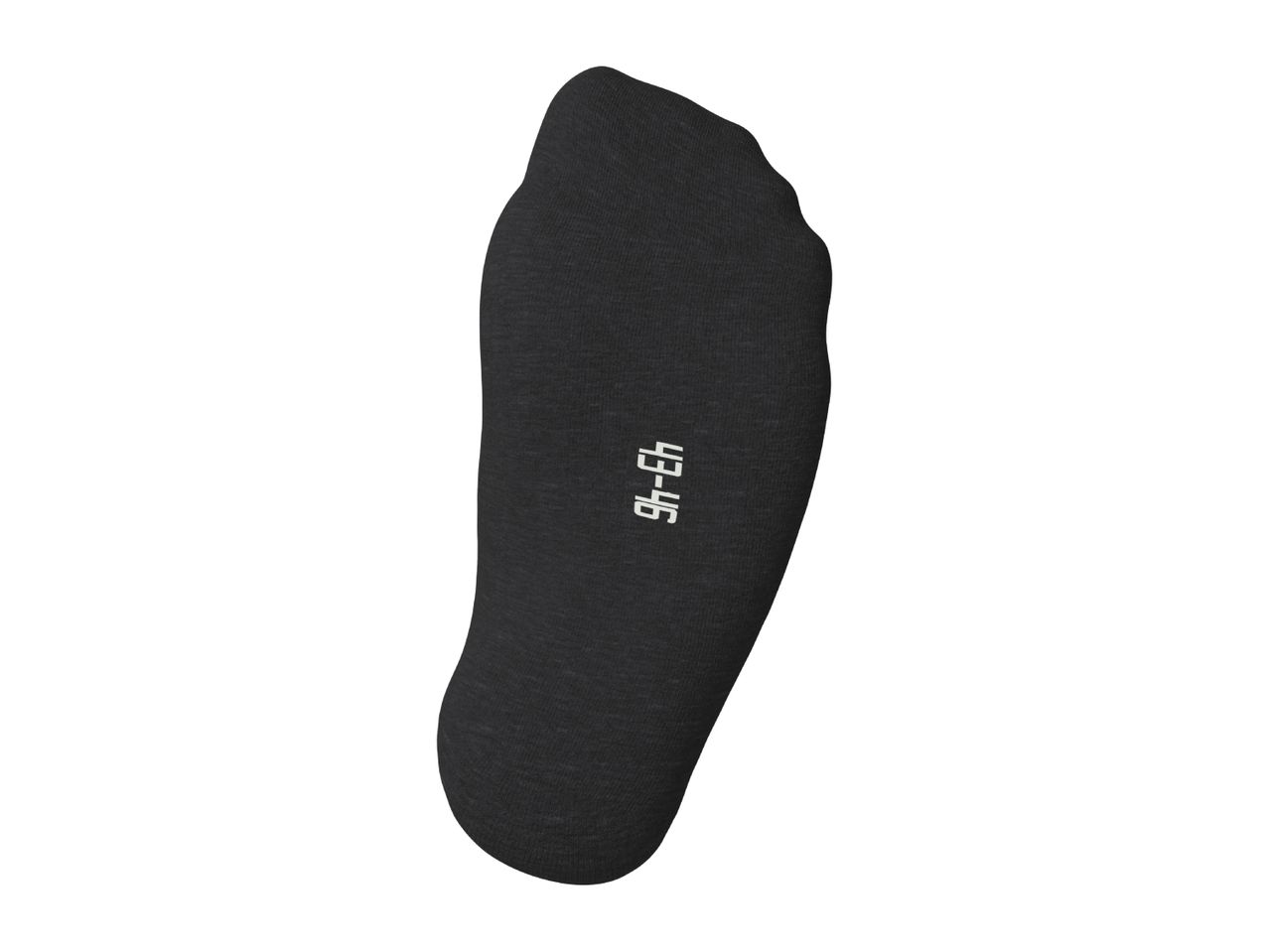Black sock with '43-46' size marking on the sole, isolated on a white background.