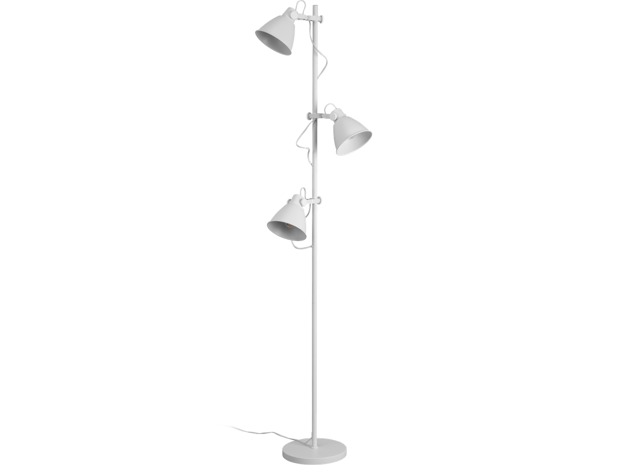 LIVARNO LED stāvlampa ar trim regulējamiem baltiem prožektoriem uz melna fona.