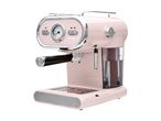 A pink SilverCrest espresso machine with a retro design and a temperature gauge.