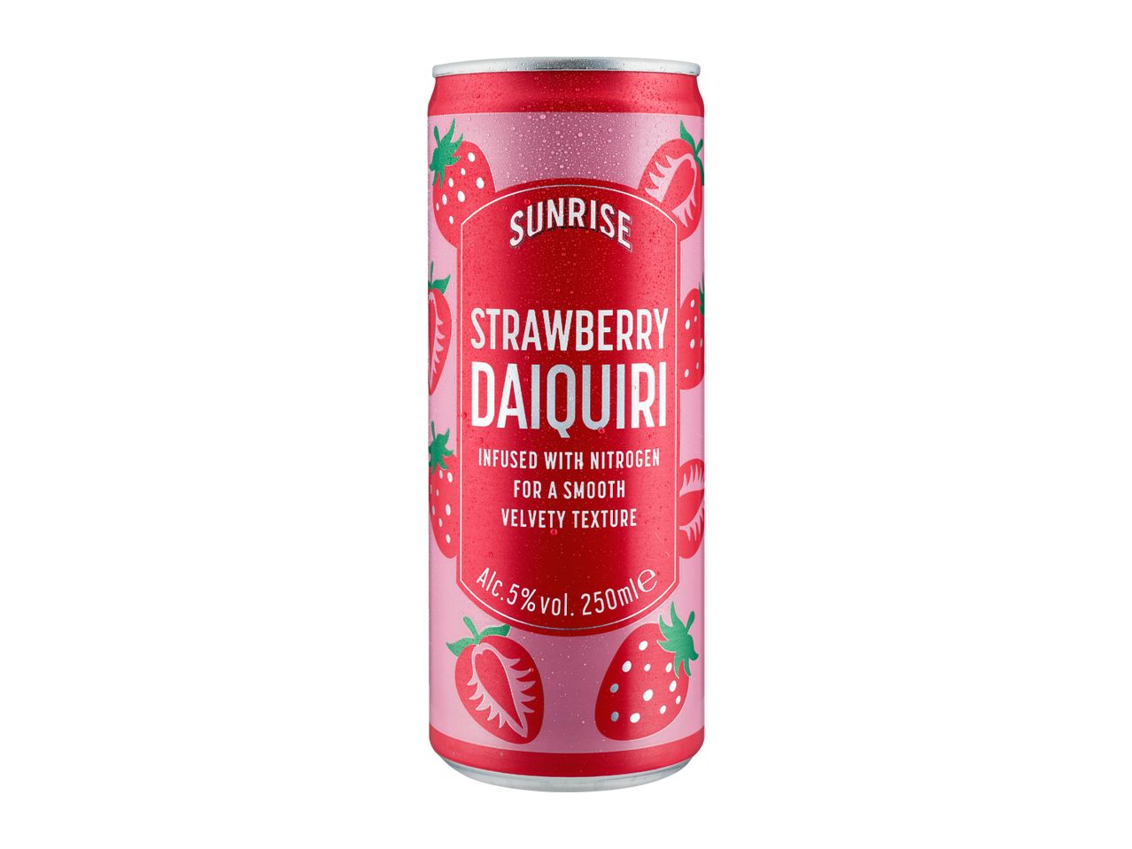 Strawberry Daiquiri can, infused with nitrogen for a smooth velvety texture, 5% vol., 250ml.