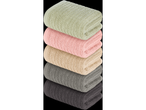 Pastel-colored towels stacked.