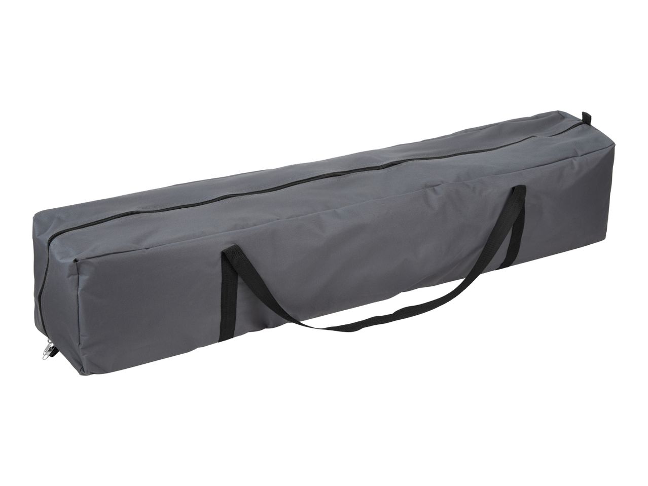 Grey rectangular carry bag with a zipper and black handles