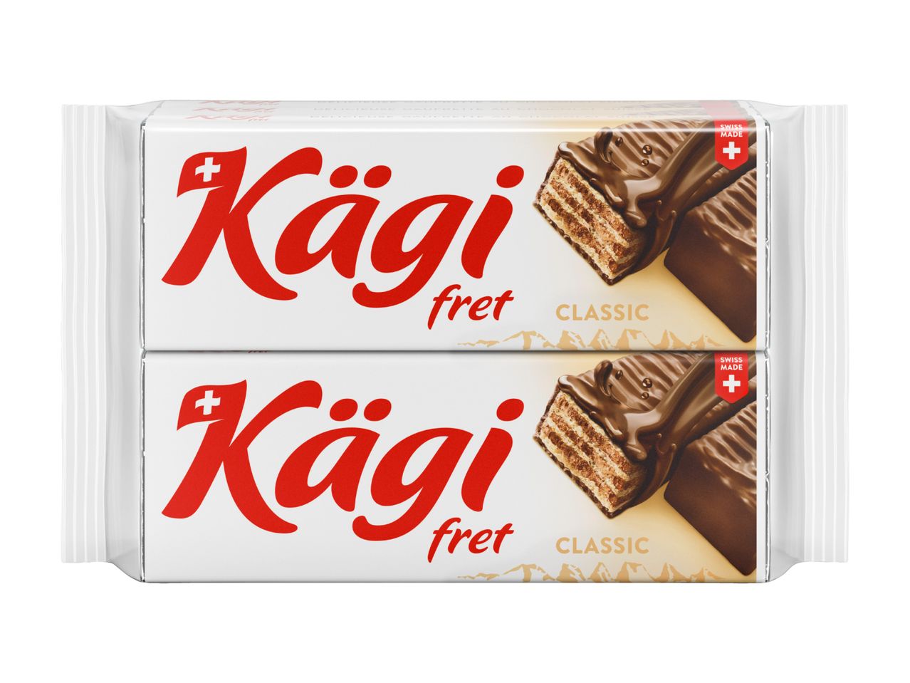 Zwei Packungen Kägi free Schokoladenriegel.