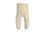 Beige baby trousers with a wide, ribbed waistband and cuffs.