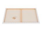 Back of a stretched canvas with wooden stretcher bars and a small bag of wooden keys.