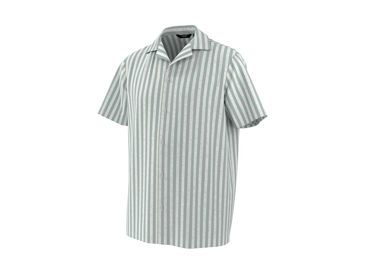Men's short-sleeved striped shirt in light green and white.