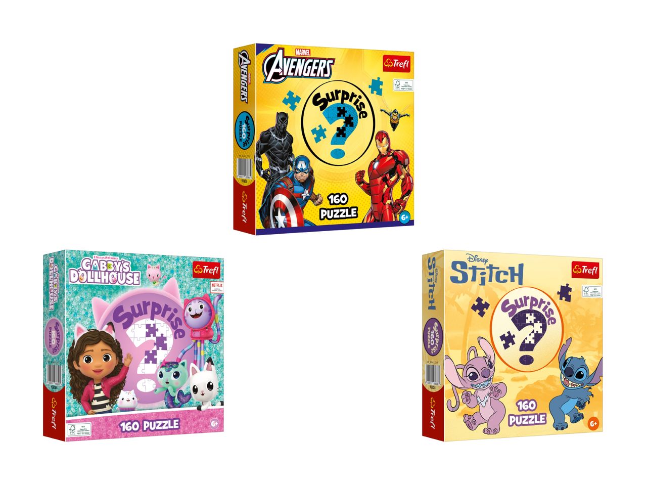 Tre børnespil:  Et med superhelte, et med Dora og et med enhjørninger.