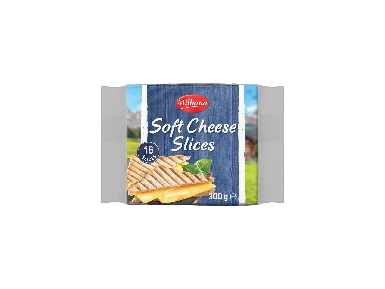 Ambalaj Milbona cu felii de brânză moale, 300g, 16 felii.
