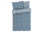 Комплект спално бельо със сини и бели шарки на листа.