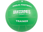 Green Gaelic Football training ball with 'GRASSROOTS SPORTS' and 'TRAINER' text