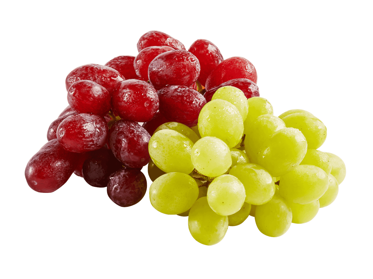 Ein Haufen roter und grüner Trauben mit Wassertropfen.