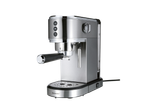 Aparat za espreso od nerđajućeg čelika sa parnom mlaznicom za mleko i uklonjivim rezervoarom za vodu.