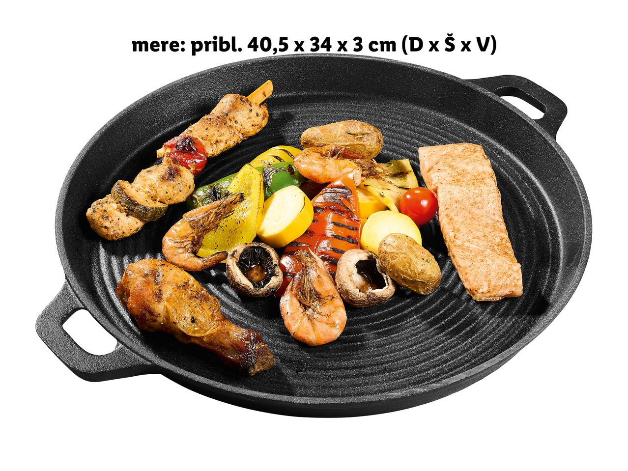 Lita žar plošča z različnimi vrstami hrane.