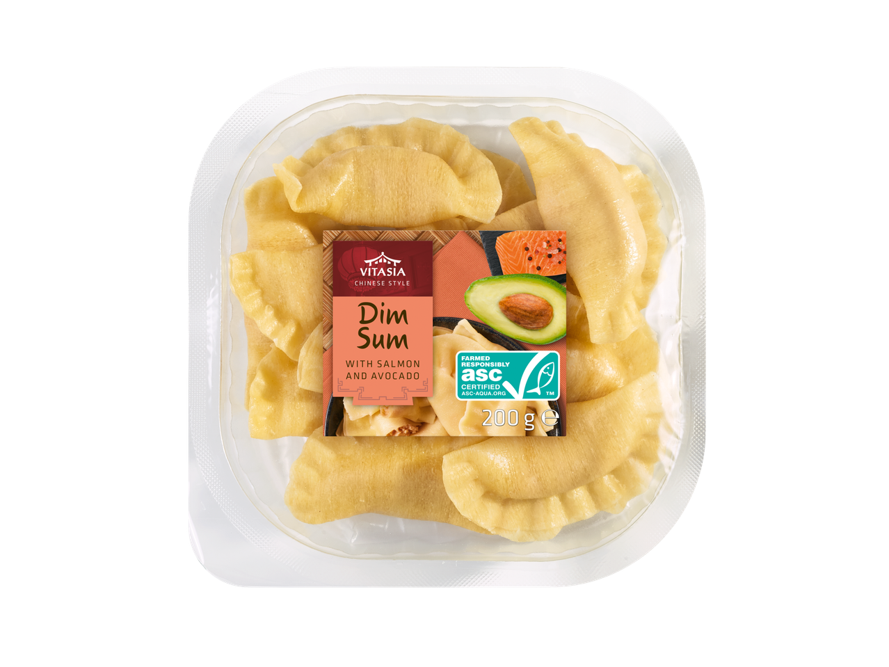 Vitasia Chinese Style Dim Sum with Salmon and Avocado, 200g package.