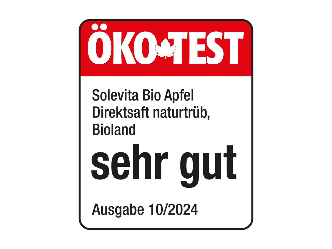 ÖKO-TEST Bewertung: Solevita Bio Apfel Apfelsaft erhielt sehr gut.