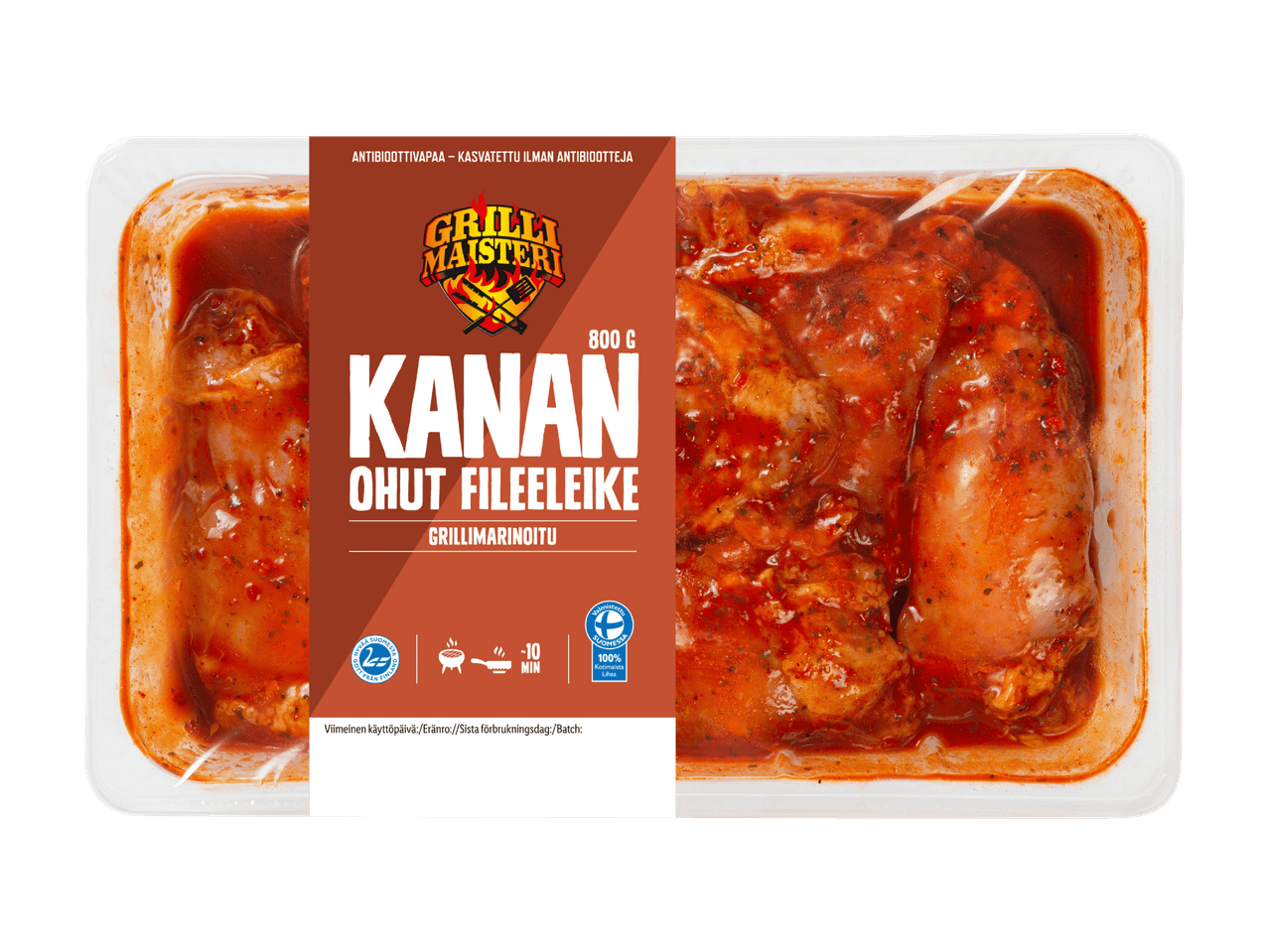 Grillausvalmis grillimaustettu kananfileepakkaus (800g) Griilli Mestari -tuotemerkiltä.