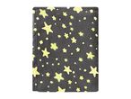 A dark gray plush notebook with yellow stars and dots pattern.
