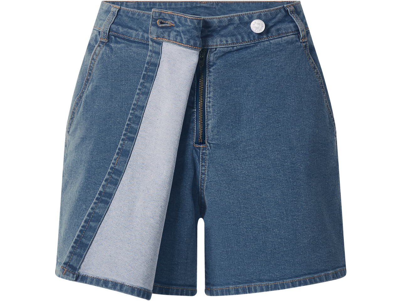 Fustă-șort din denim ESMARA cu fermoar deschis și nasture în talie.