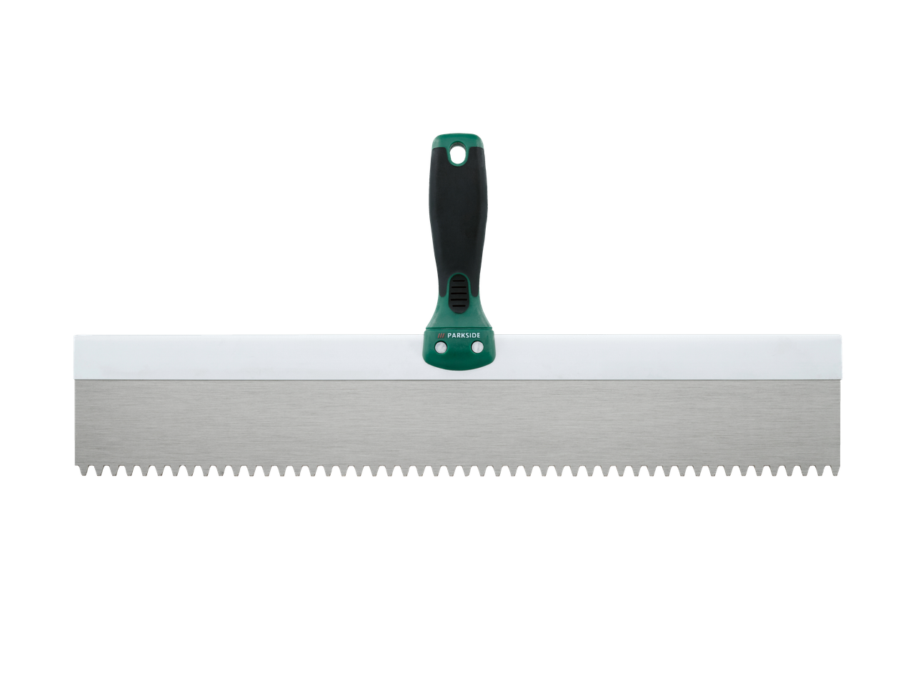 Hammastatud kellu mördi või liimi pealekandmiseks, rohelise ja musta käepidemega.