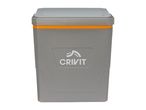 Grey and orange cooler box with a textured surface and a logo on the front.