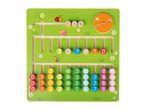 Wooden math learning board with numbers, arithmetic symbols, and animal illustrations.