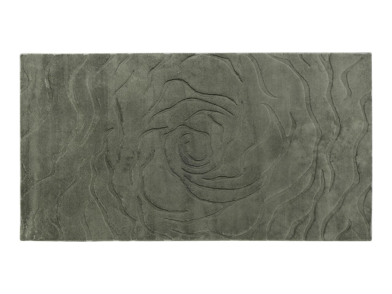 Grey bath mat with a carved rose pattern