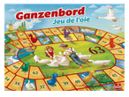 Bordspel met een ganzenbordthema, met een kronkelend pad, dobbelstenen en ganzen.