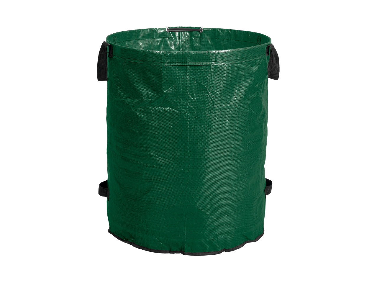 Tumeda roheline aiaräätse kott käepidemetega.